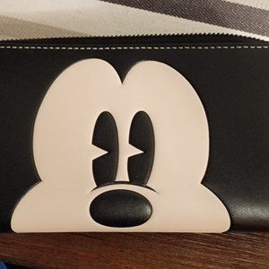 Coach x Disney Mickey Mouse Leather Zip Around Wallet Accordion Black